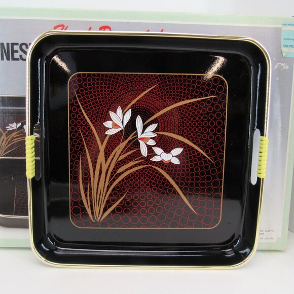 Vintage Asahi Trading Co Inc 3 Pc Nested Lacquerware Tray Set Floral Design - Picture 6 of 10